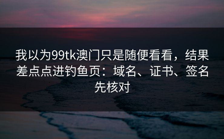 我以为99tk澳门只是随便看看，结果差点点进钓鱼页：域名、证书、签名先核对